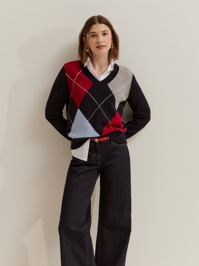 Wool sweater with diamond pattern - Image product