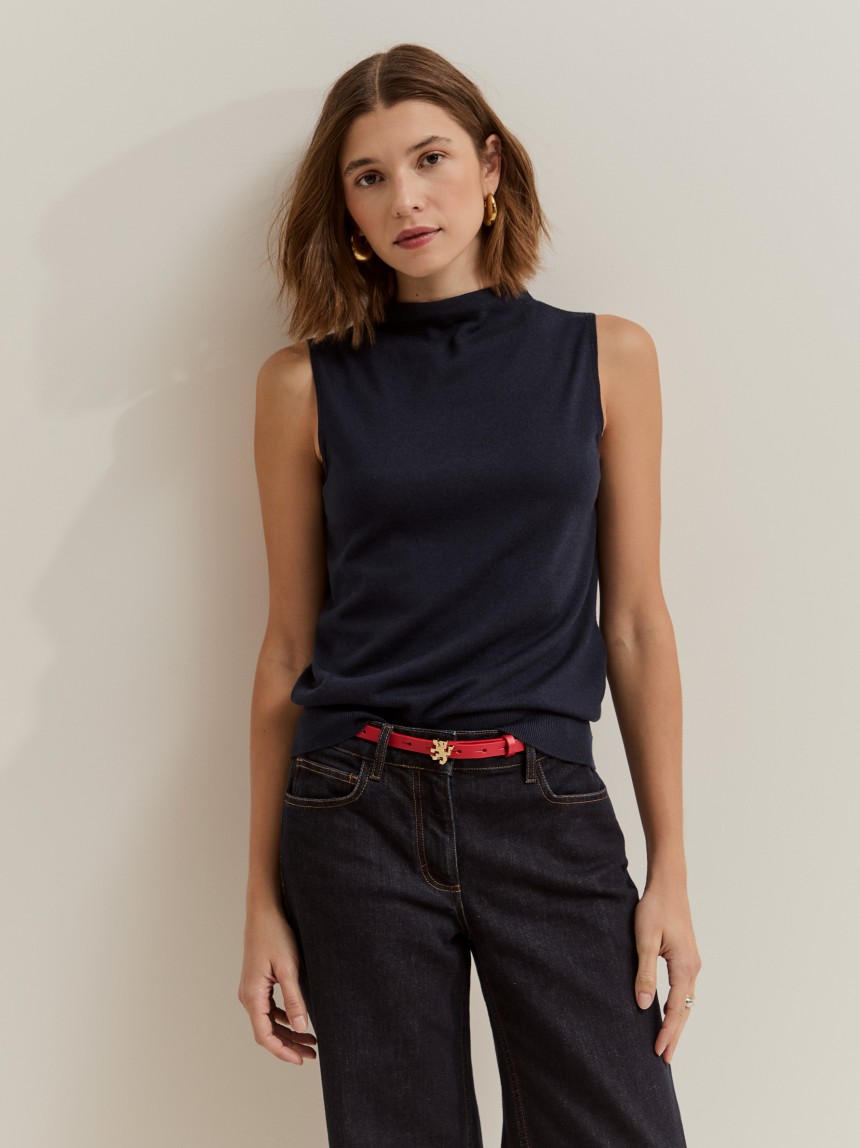 Camisola de manga cava em l�