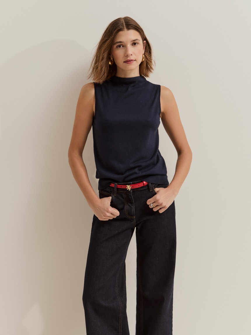 Camisola de manga cava em l�