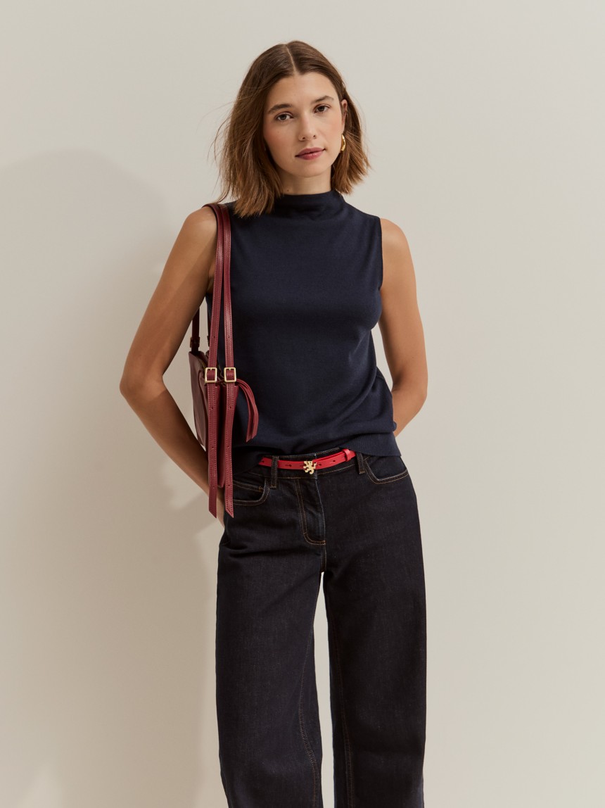 Camisola de manga cava em l�