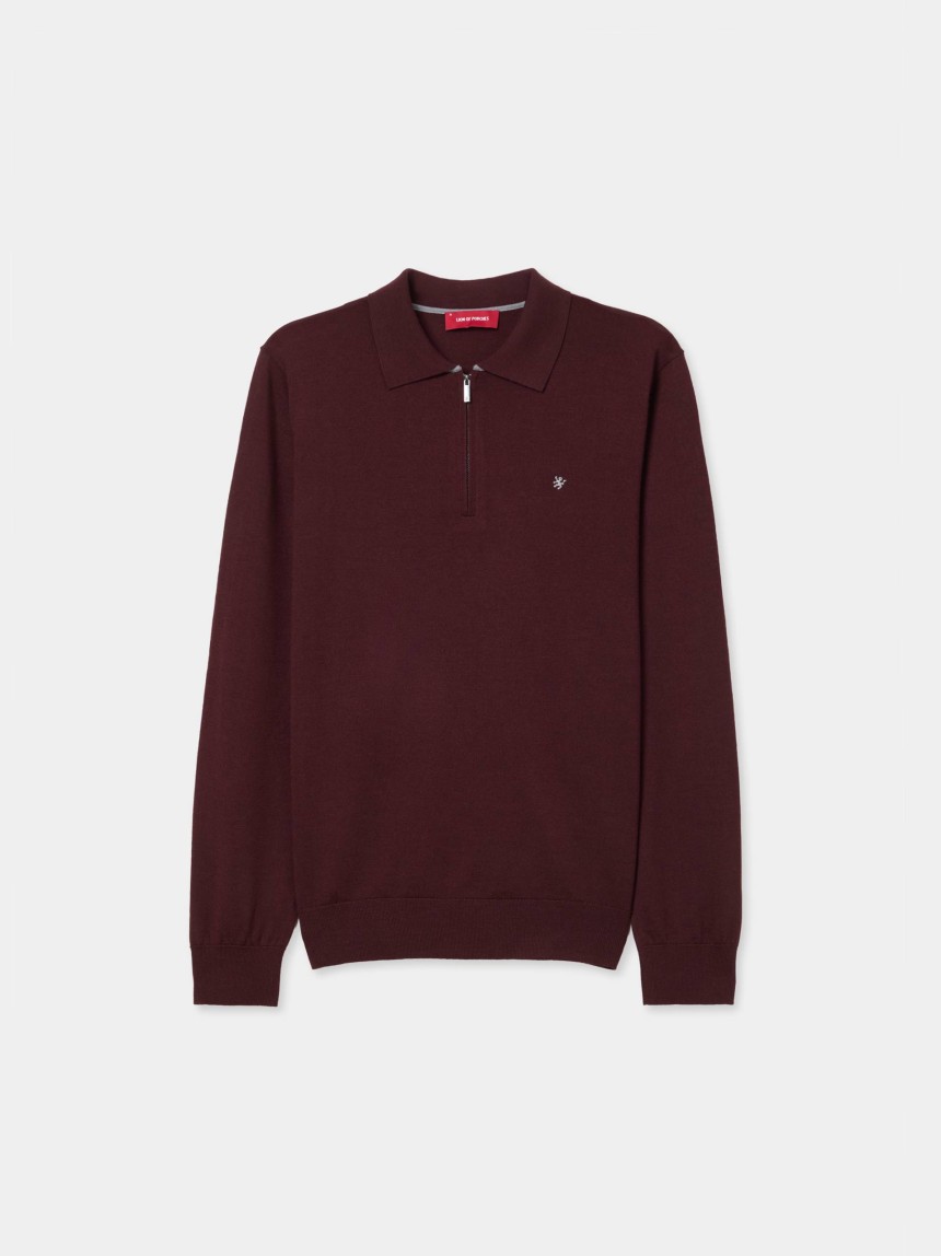 Long-sleeved wool polo shirt