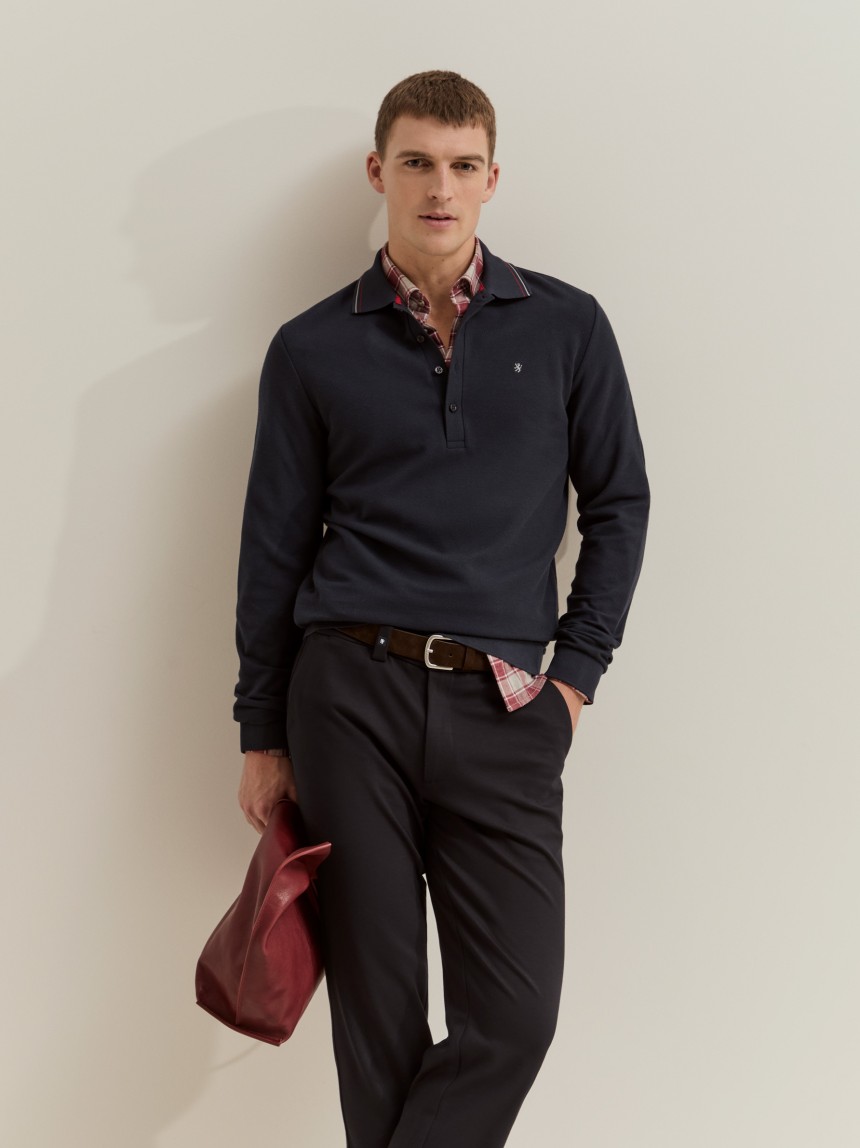 Long-sleeve piqu� polo shirt