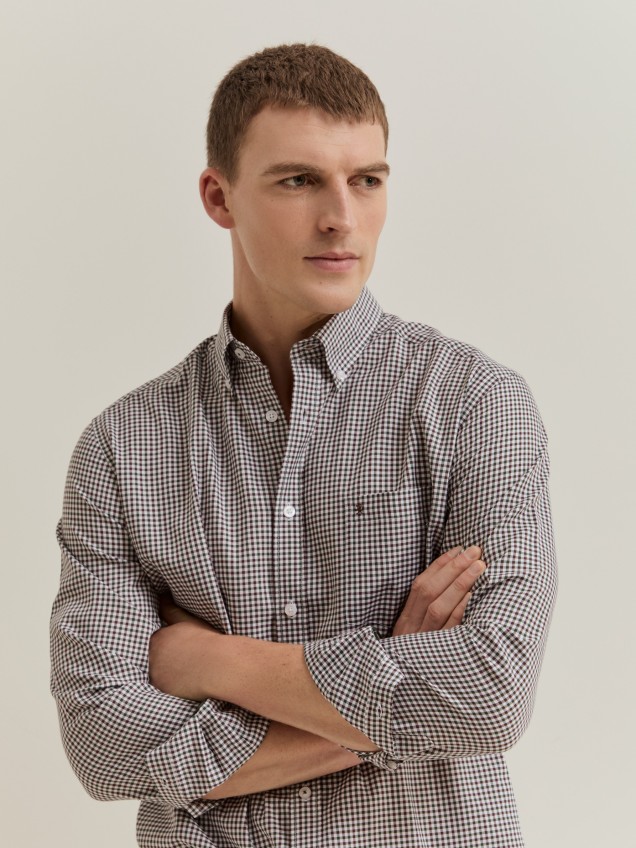 Shirt in cotton and lyocell with a checkered pattern. - Image product