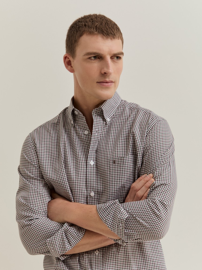 Camisa de algod�n y lyocell con estampado de cuadros.