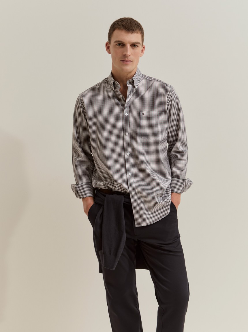 Camisa de algod�n y lyocell con estampado de cuadros.