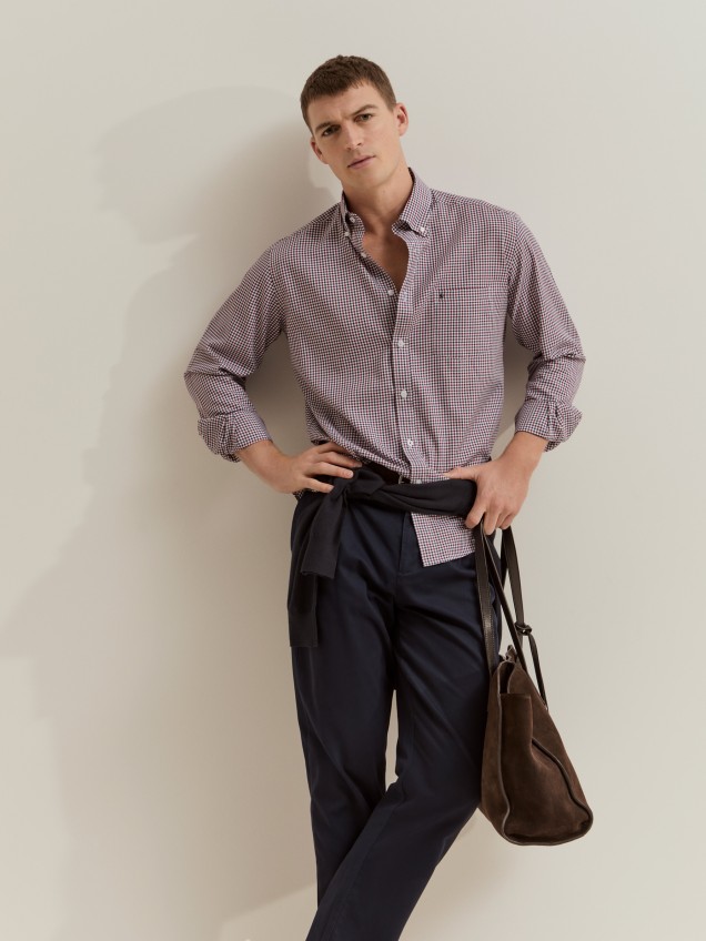 Camisa de algod�n y lyocell con estampado de cuadros. - Image product