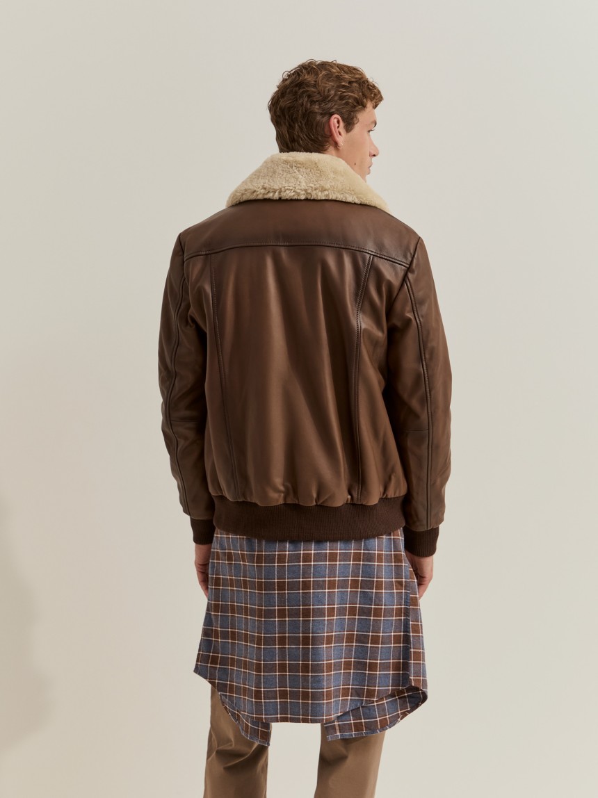 Leather aviator-style jacket