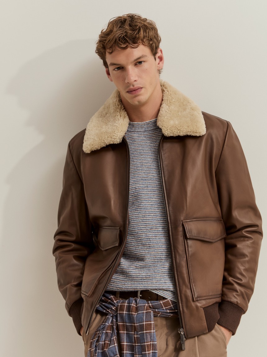 Leather aviator-style jacket