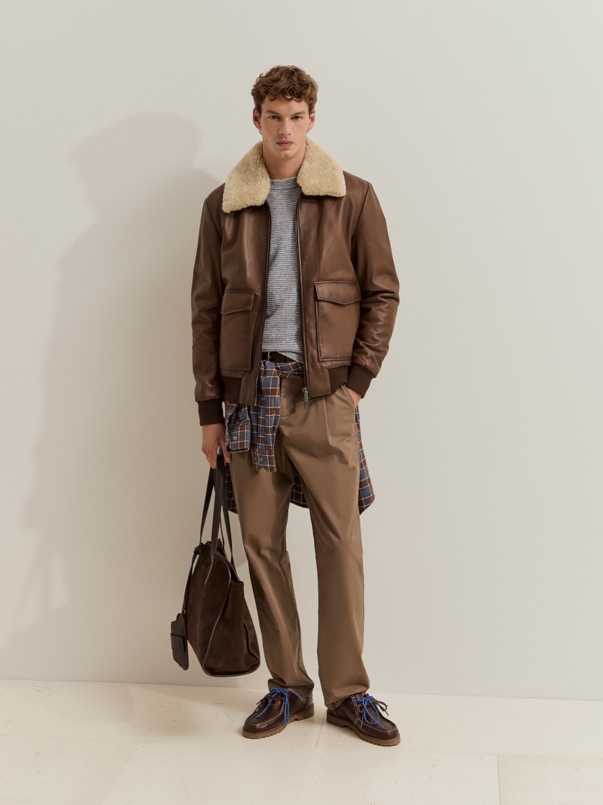 Chaqueta estilo aviador de piel