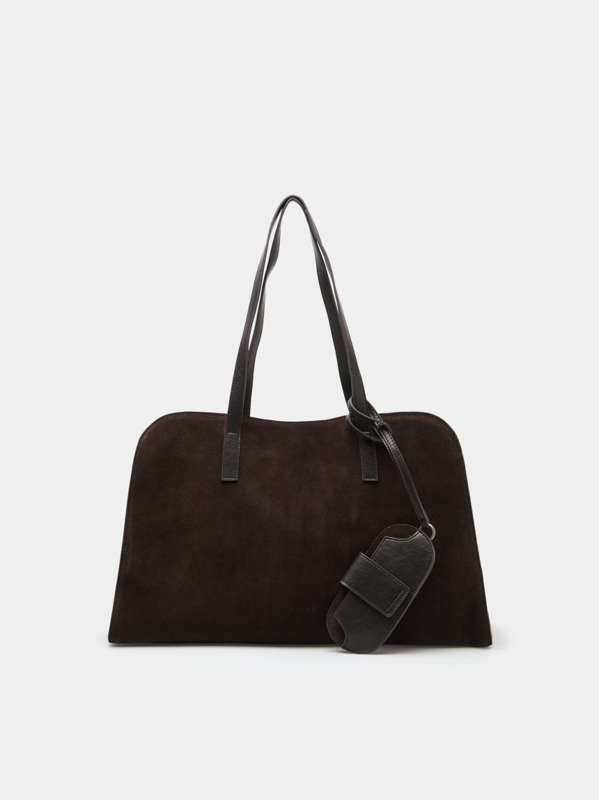 Suede tote bag with charm