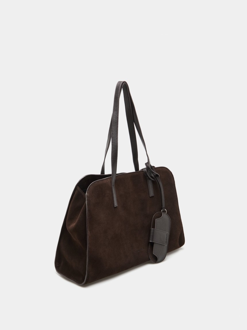 Suede tote bag with charm