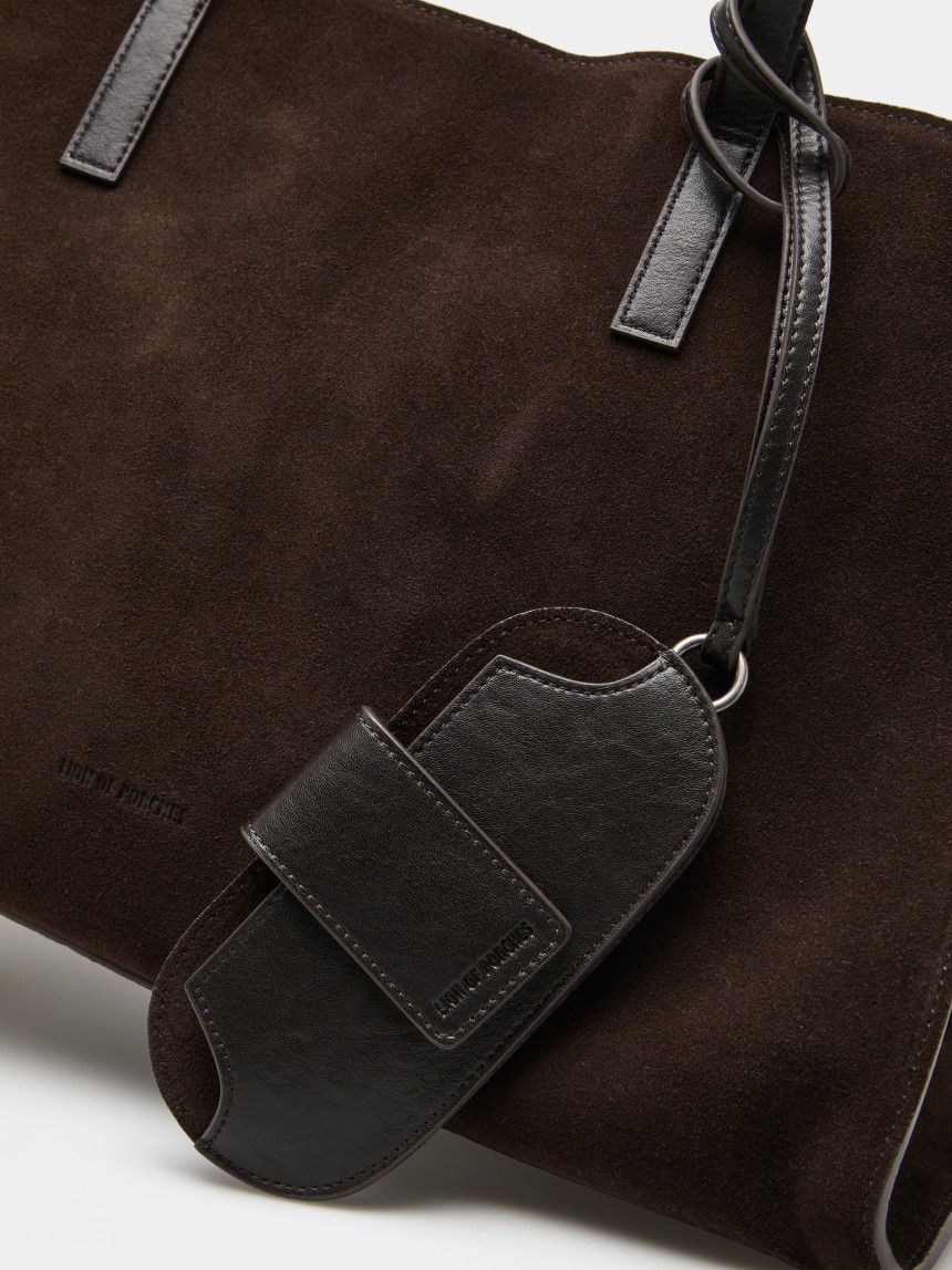 Suede tote bag with charm