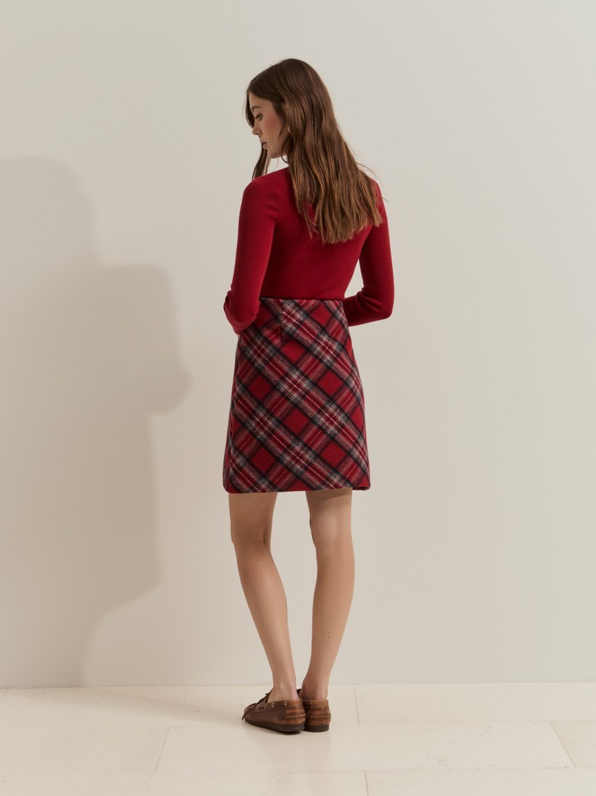 Checked miniskirt with wool