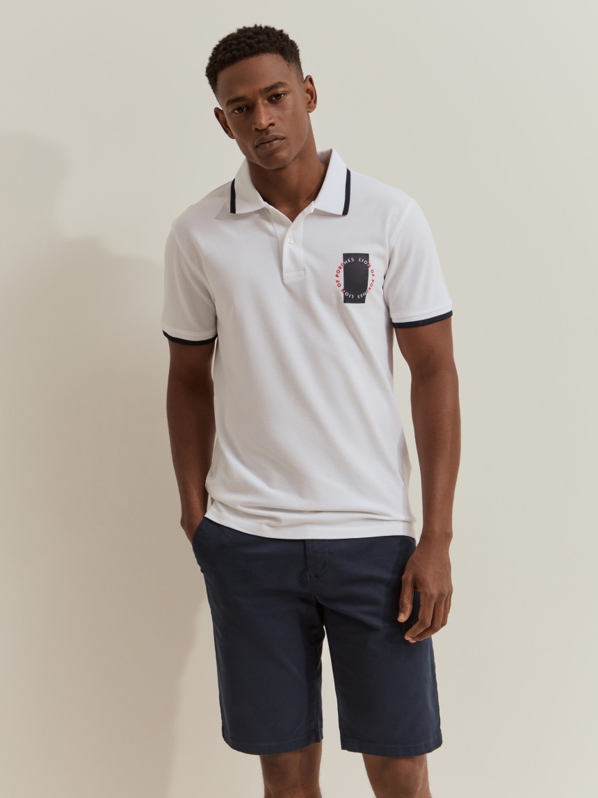 Polo shirt with stripes and print