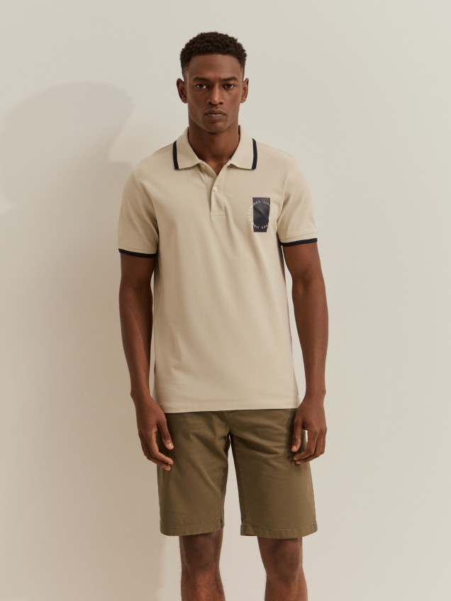 Polo piqué com riscas e estampado - Image product