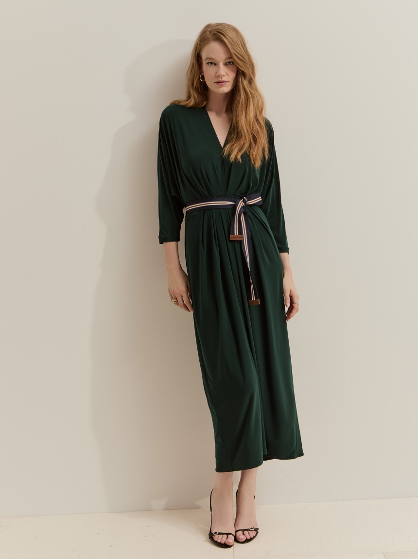 Midi dress with belt