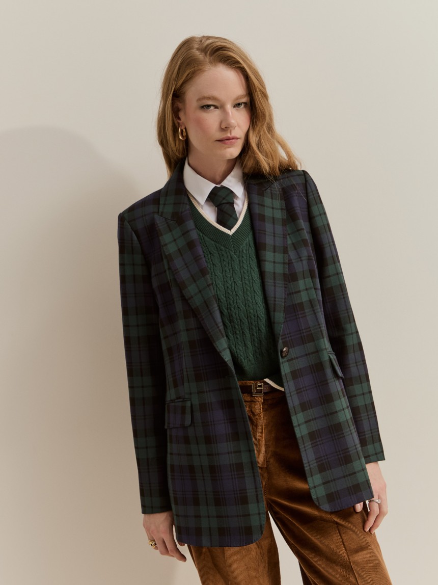 Blazer con estampado de cuadros