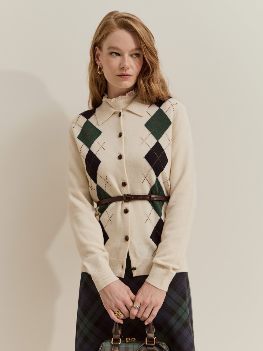 100% wool diamond-pattern jumper