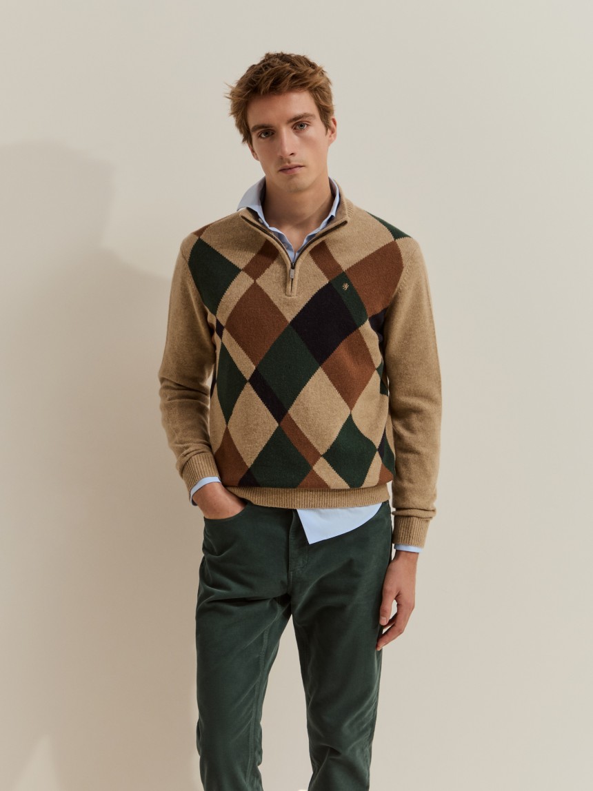 Wool diamond-pattern jumper