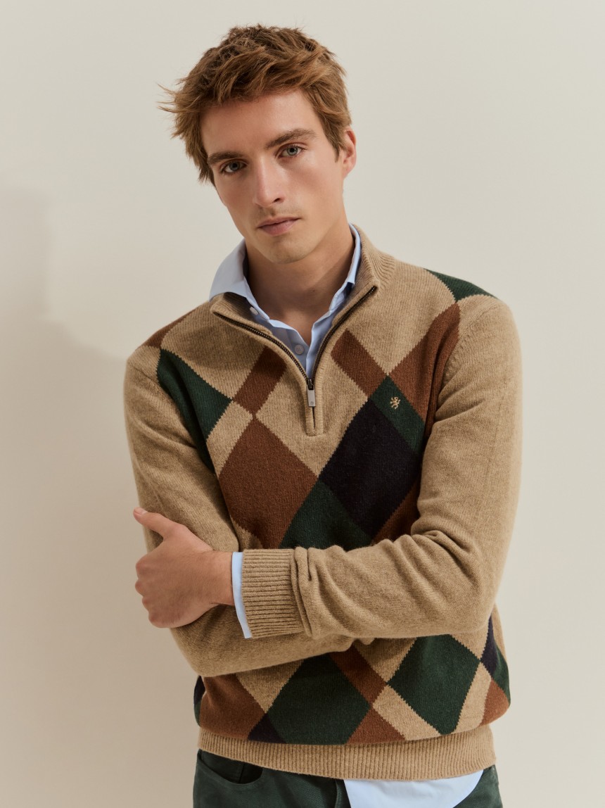 Wool diamond-pattern jumper