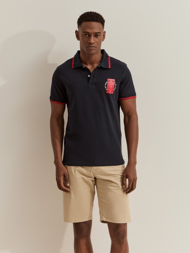 Polo piqué com riscas e estampado - Image product