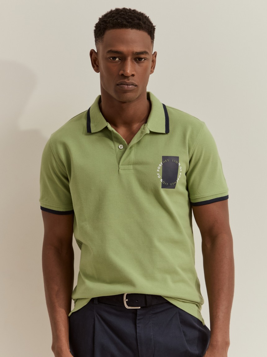 Polo shirt with stripes and print