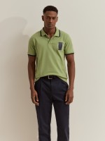 Polo shirt with stripes and print