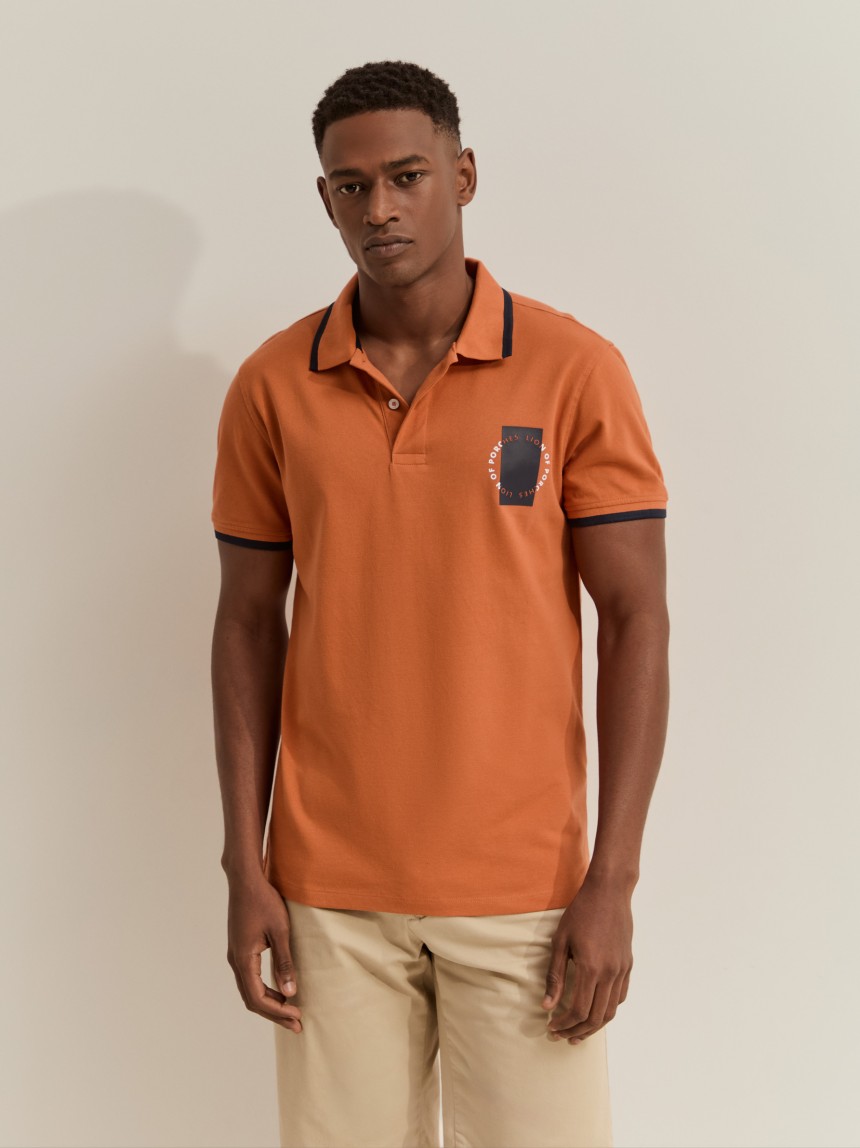 Polo shirt with stripes and print